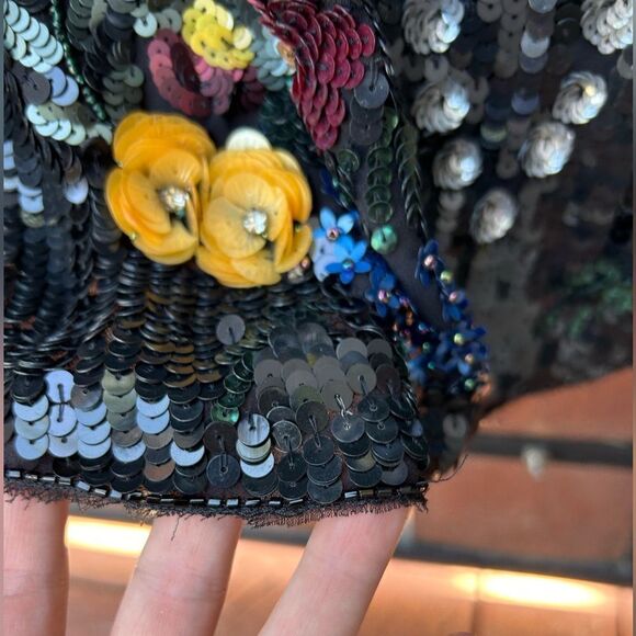 Mac Duggal Black Sequin Midi Dress with Floral Accents - Picture 6 of 10